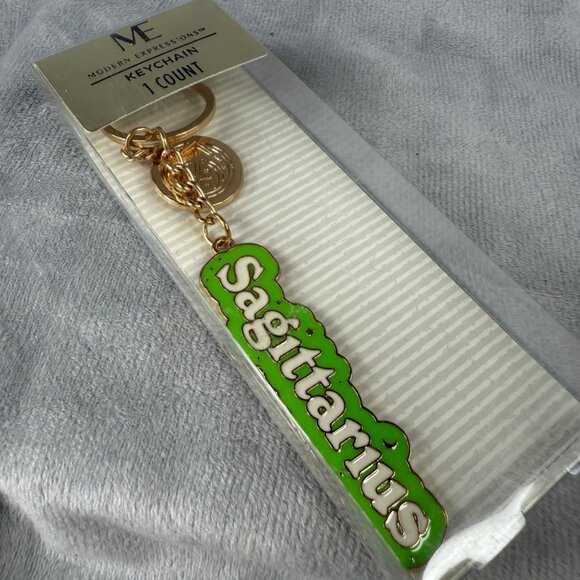 Sagittarius Zodiac Sign Keychain By Modern Expressions Green Gold Colors - Picture 2 of 16